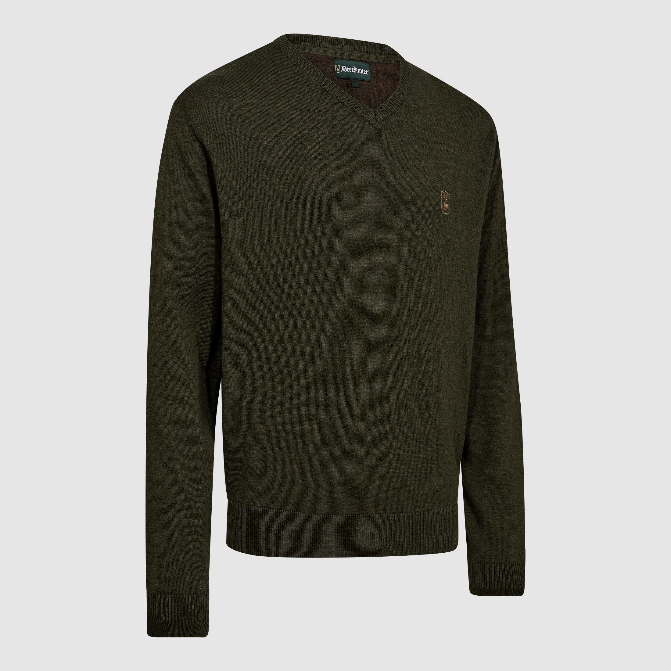 Harrington knitted pullover with V-neck - Forest Ember Melange - Size: 3XL