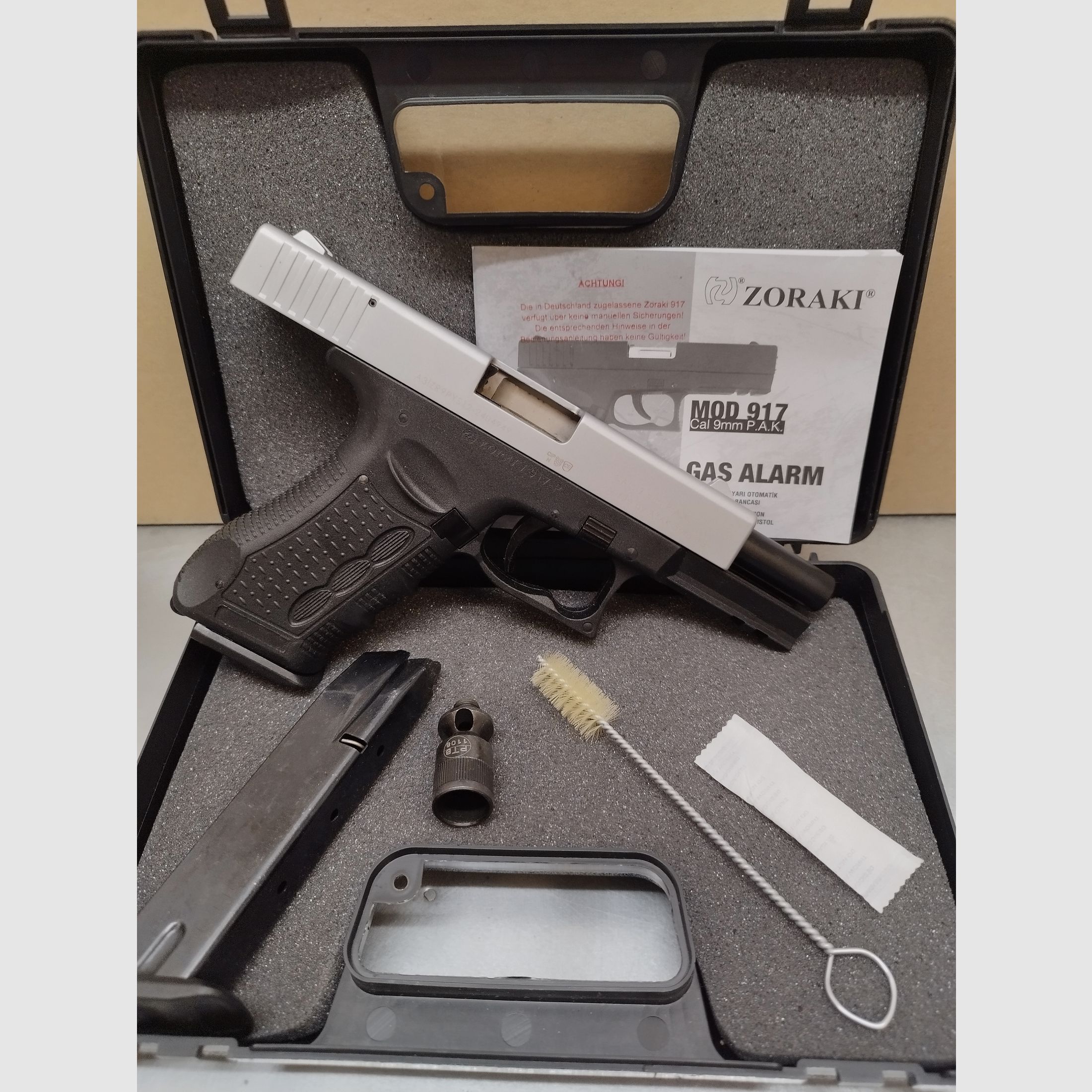 Zoraki 917 pistola a salve 9mm PAK cromata opaca + caricatore di riserva !!Come nuova!!