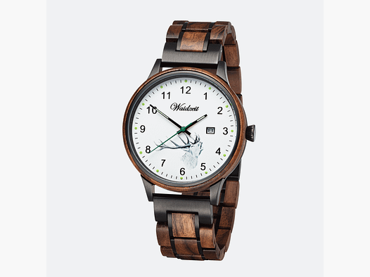 Herrenjagduhr Hubertus Hirsch mit Lodenarmband Olivgrün