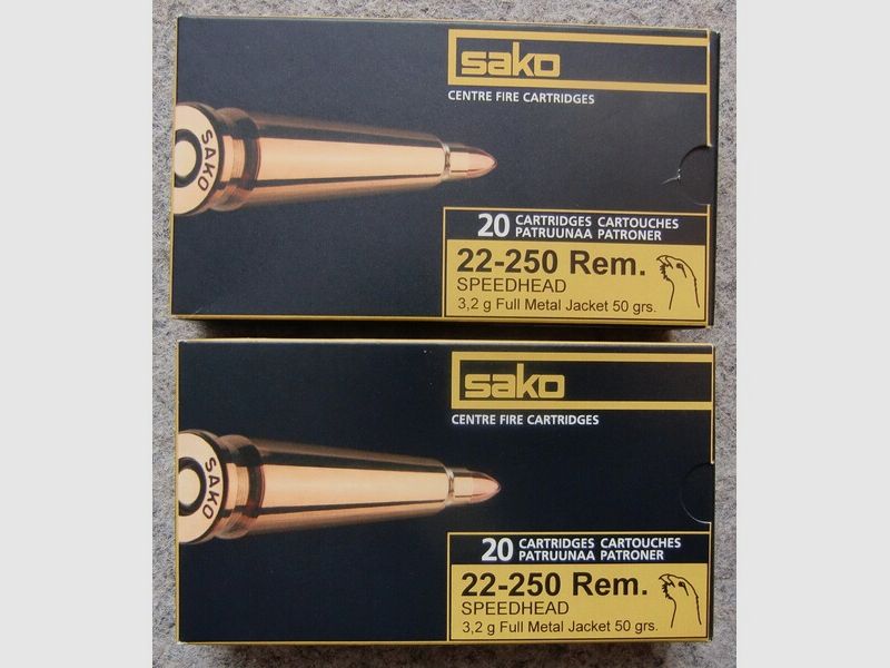MUNITION: 40 PATRONEN KAL. 22-250 Rem., AB LAGER LIEFERBAR!!!