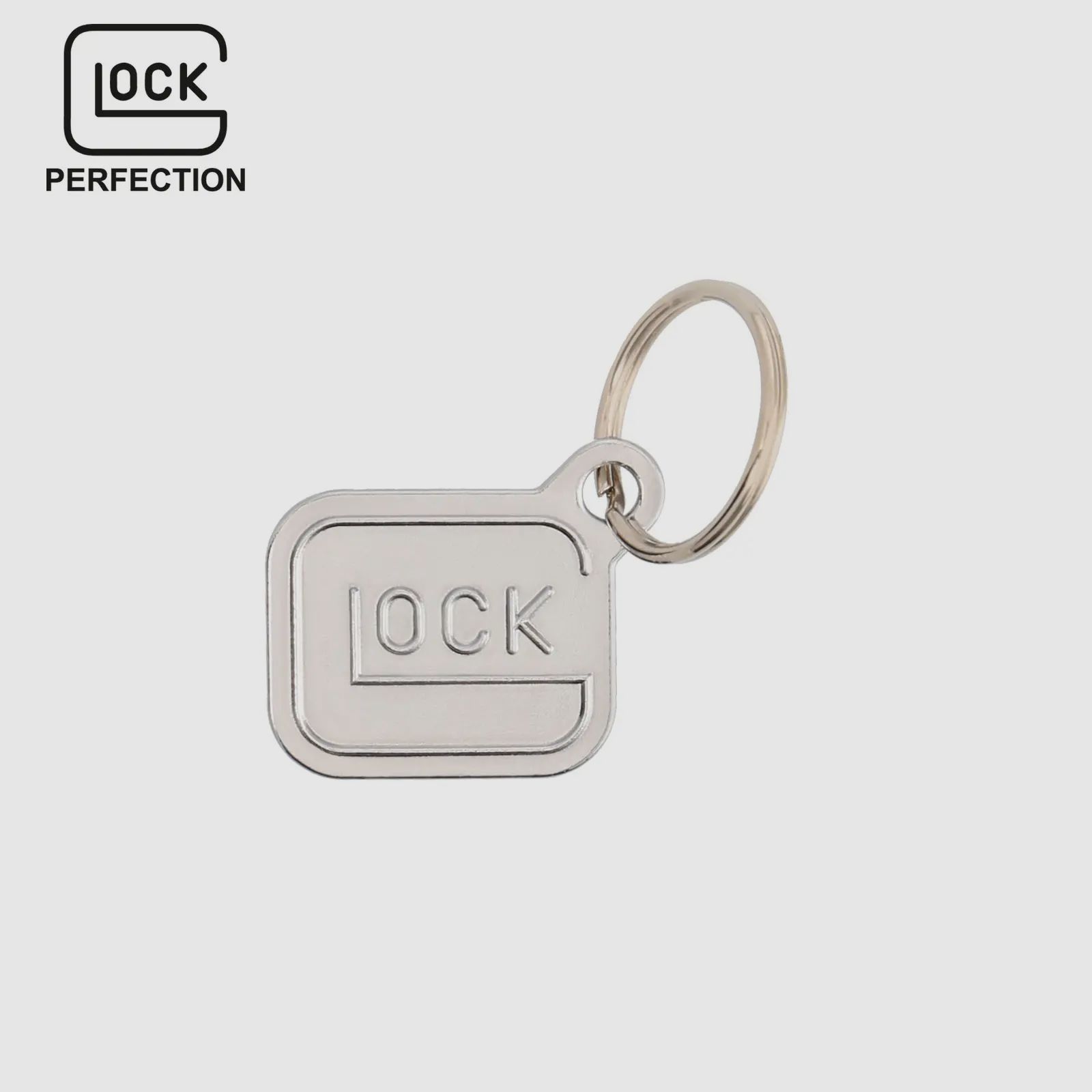 Glock Schlüsselanhänger „Logo“ – Metall verchromt – Silber – ca. 2,8 × 2,4 cm