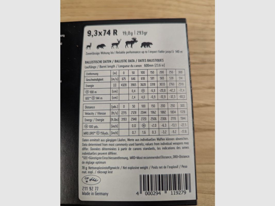 RWS UNI Classic 9,3x74R 293 grains, Bild 2 von 3