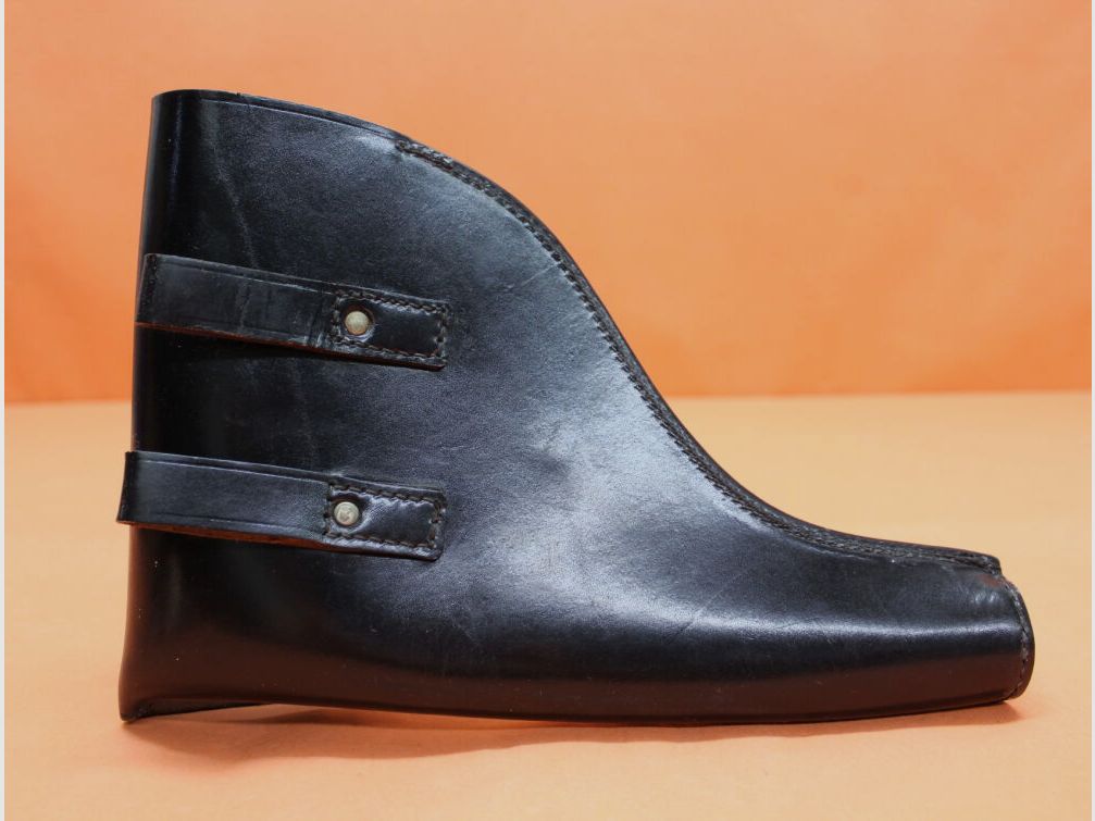 DDR MDI SURPLUS Suhler Werkstätten LP1: Signaalpistooltas van zwart leer, 1e model zonder munitiecompartiment MdI stempel