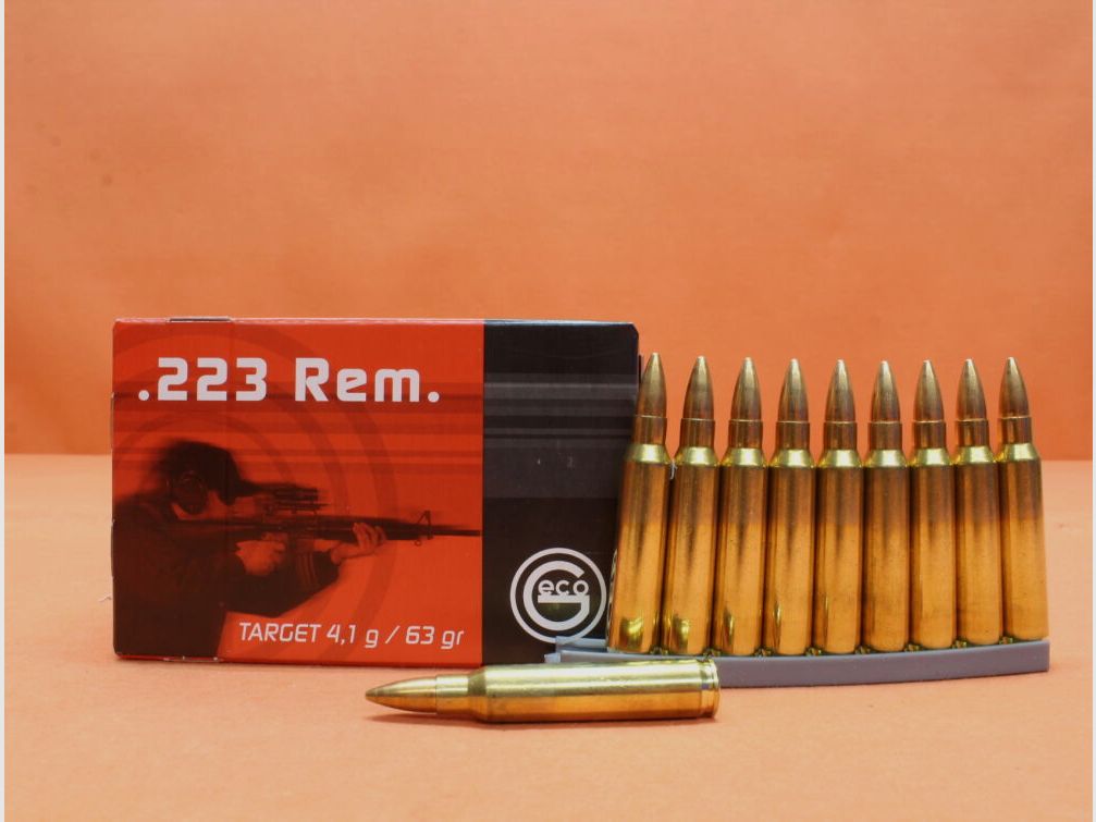 Cartucho GECO .223Rem 63grs FMJ (2317562) 4,1g de punta completa 20 x VE 50 = 1.000 cartuchos (GP90 suizo civil)