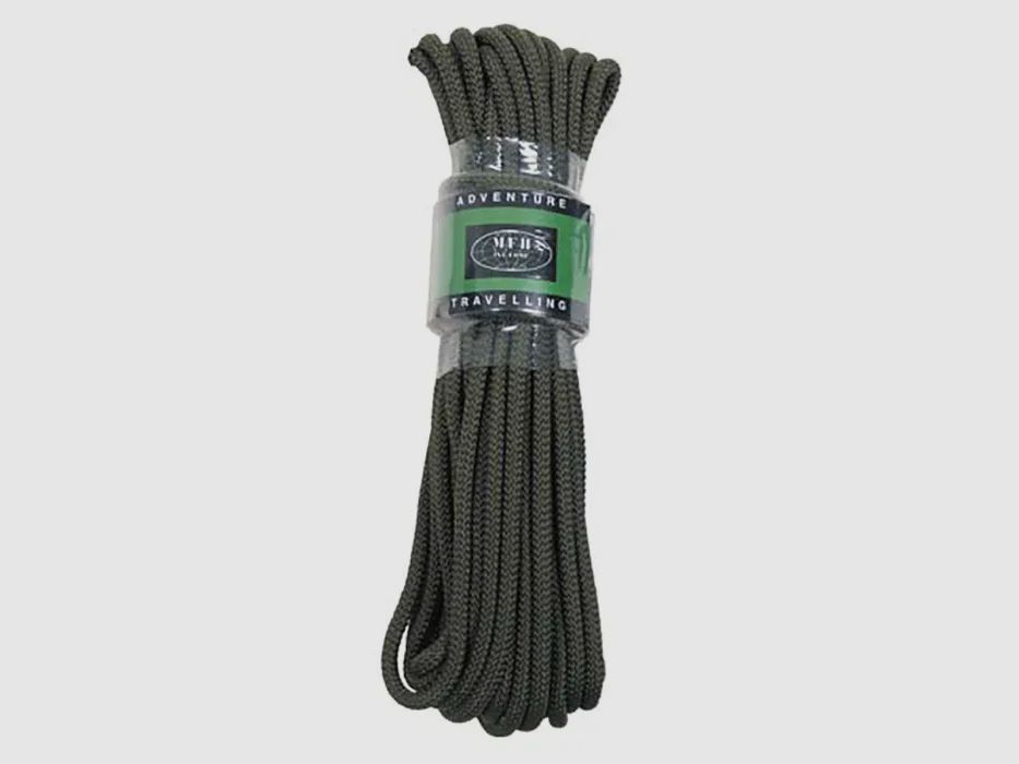 Corde, olive, 7 mm, 15 mètres Matériau : Polypropylène 0,53€/m *** Attention : Pas une corde d'escalade ! ***