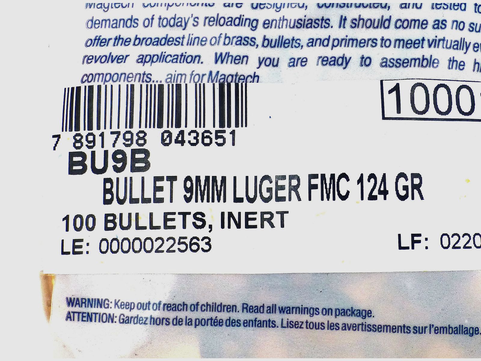 MAGTECH 9mm FMJ-Projektile (.355/124n) ab 18,50/100, Bild 2 von 2