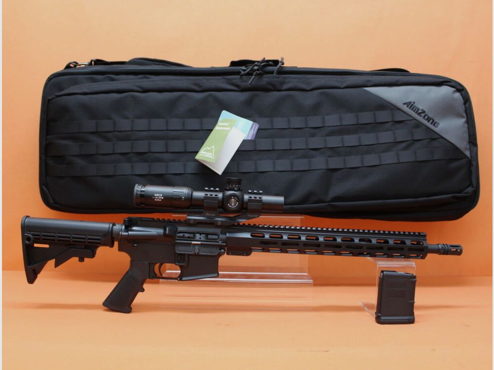 AimZone Ha.Büchse .223Rem AimZone Aim15 Basic Sporter 16L System AR-15 +Geco 1-6x24 Zielfernrohr+Burris PEPR