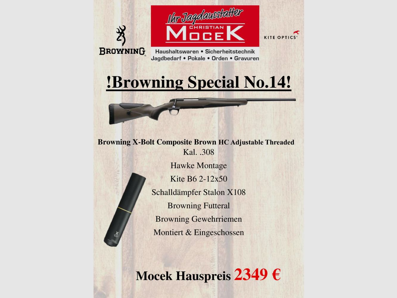Browning X-Bolt Composiet Bruin HC Verstelbaar Gewikkeld, met Kite B6 2-12x50, afbeelding 1 van 2