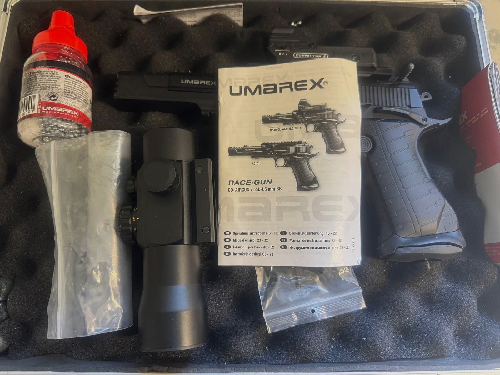 UX CO2 Pistole Racegun Set mit Leuchtpunktvisier - UVP 189,90€