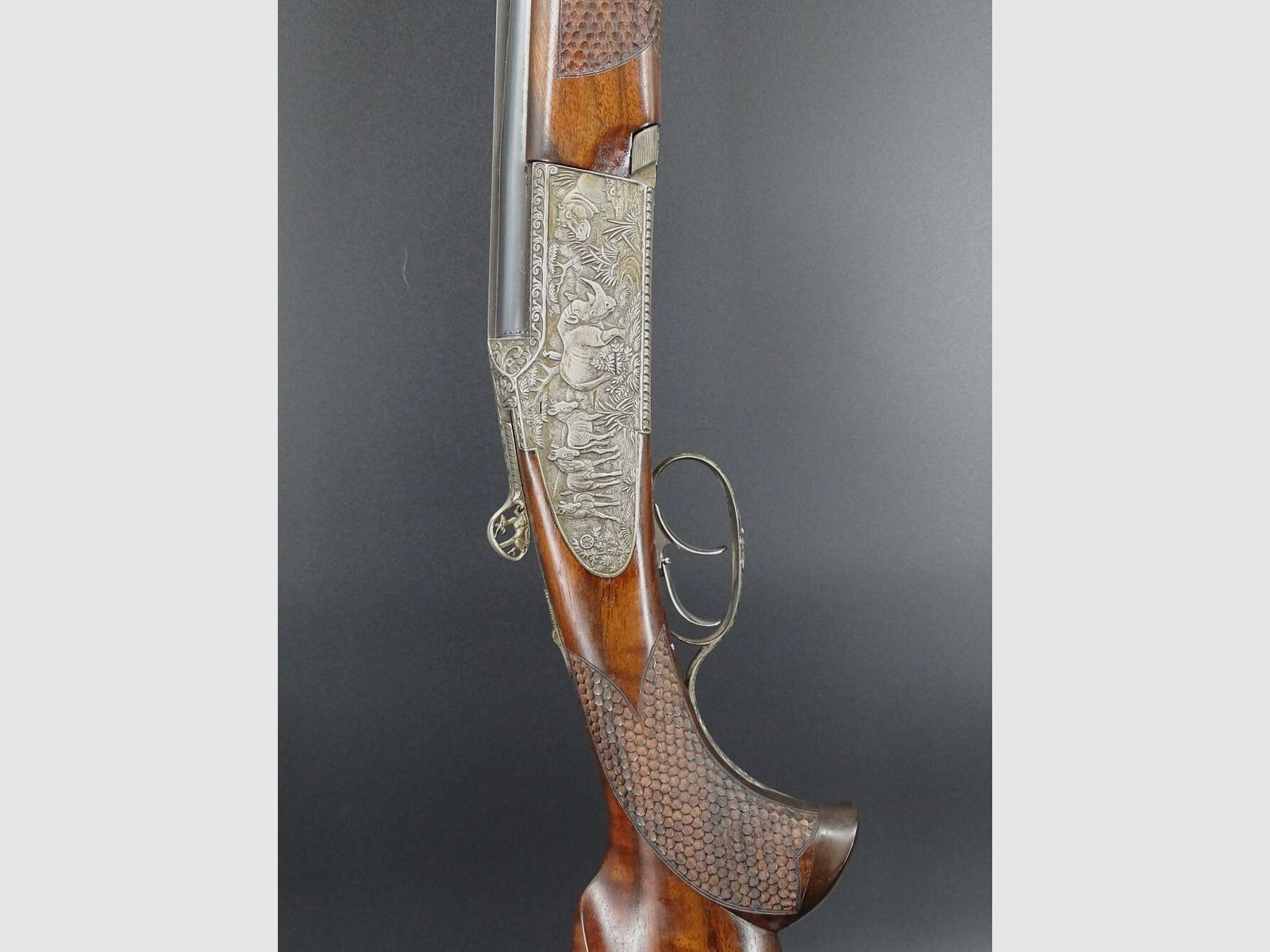 Rifle doble Mischitz grabado rinoceronte bisonte guepardo calibre 9,3x74R liquidación de colección