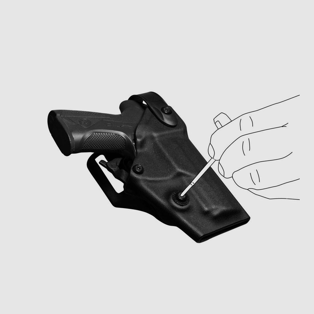 Polymerholster “RESCUE” mit Sicherung Glock 17/18/19/19X/22/25/31/32/37/38/45 Linkshänder