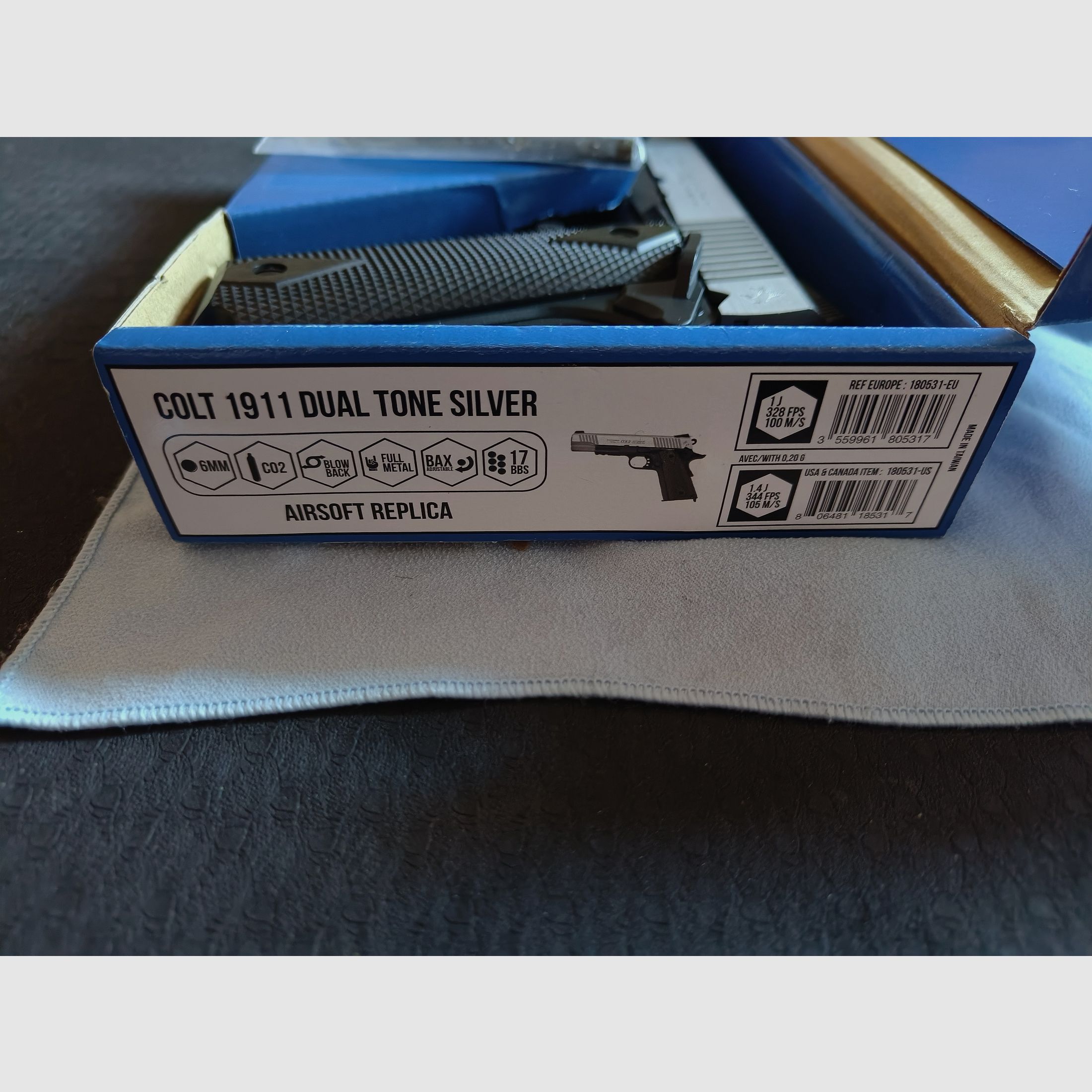 Cybergun COLT 1911 RAIL GUN Dual Tone Silver Vollmetall CO2 Blow Back incl. maletín y munición NUEVO