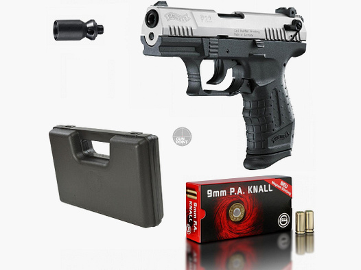 SET !!! Schreckschuss - Pistole - Walther - P22 Bicolor - 9 mm P.A.K. inkl. Koffer & 50 Schuss Munition