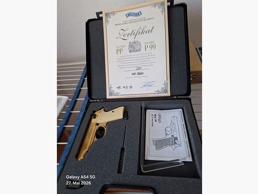 WALTHER PP kal 9mm PAK pozłacany z certyfikatem