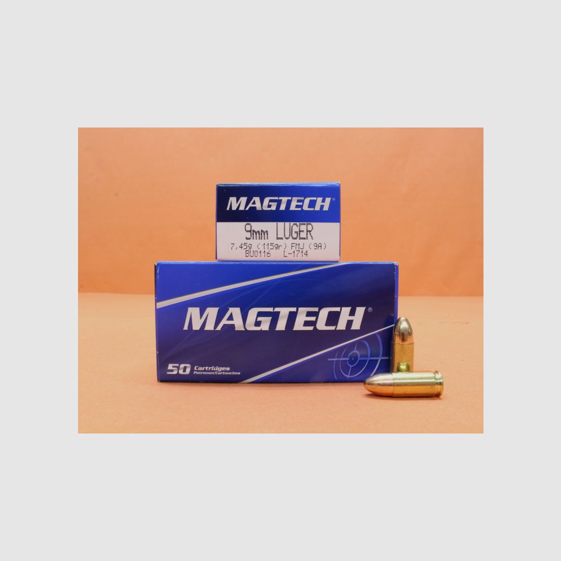 Patrone 9mmLuger Magtech 115grs FMJ/ FMC (9A) VE 50 Patronen/ 7,45g Vollmantel (9x19/9mmPara)