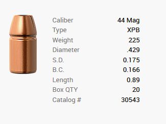 Barnes Bullet .44 Mag./.429 225GR XPB Pistol FB 20 pieces