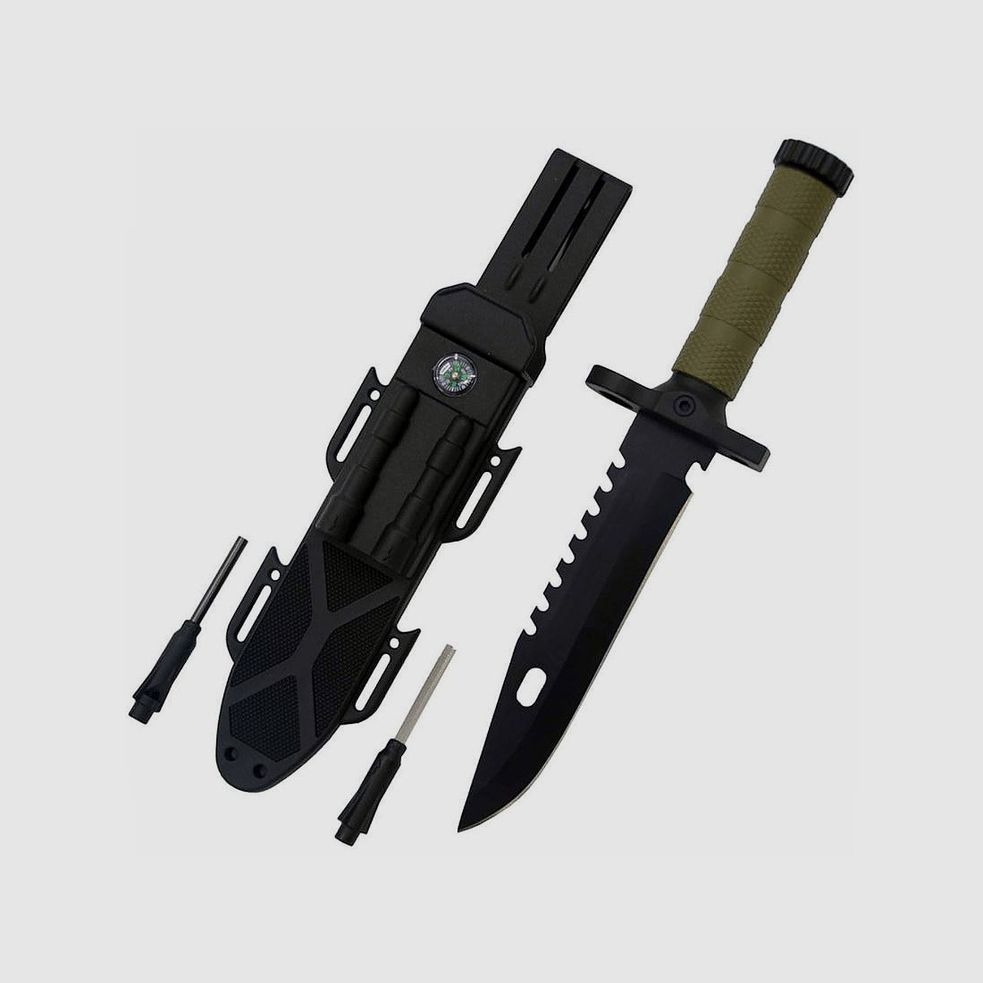 Survival knife with sharpening kit