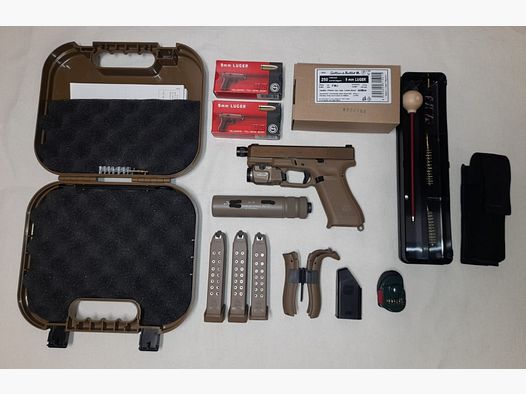 Glock 19X FDE/Coyote – sin disparar – paquete completo con silenciador B&T