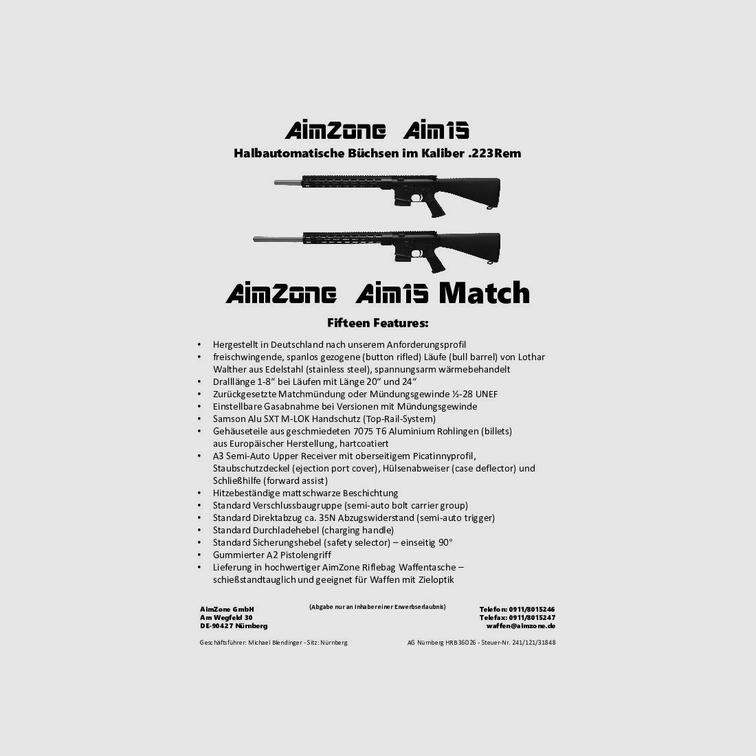 AimZone Ha.Büchse .223Rem AimZone Aim15 Match 24L System AR-15, 24" stainless Lauf/ M-LOK Handschutz