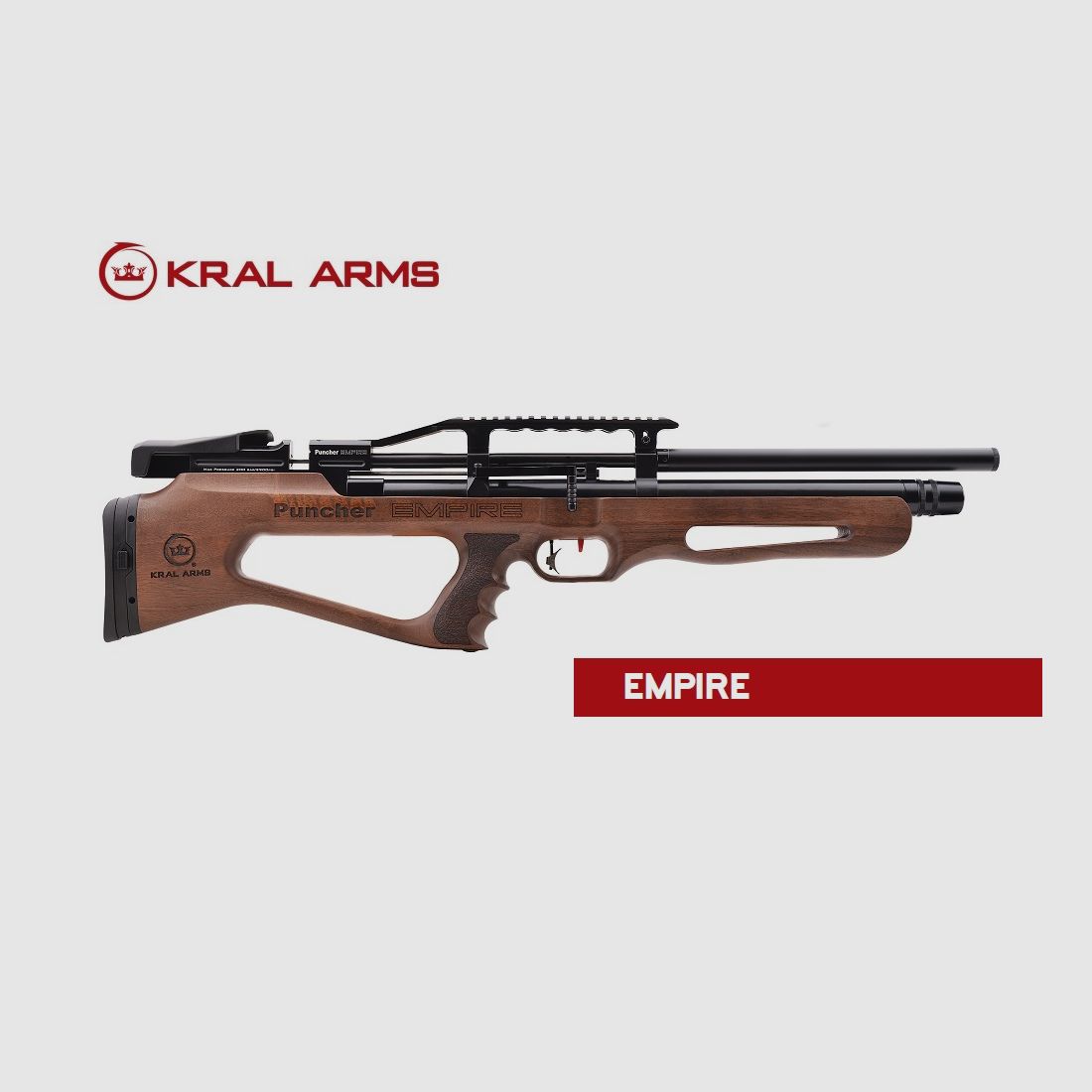 PCP-Gewehr KRAL Puncher Empire Holz Kal. 5,50 mm – 24 Joule mit Schalldämpfer.