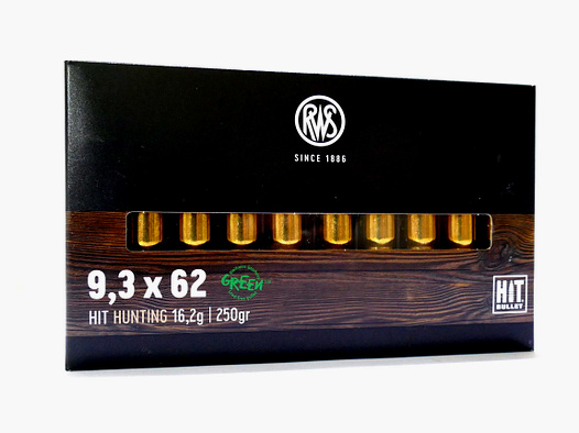 RWS 9,3X62 HIT 16,2g/250gr. Geweerpatronen Loodvrij
