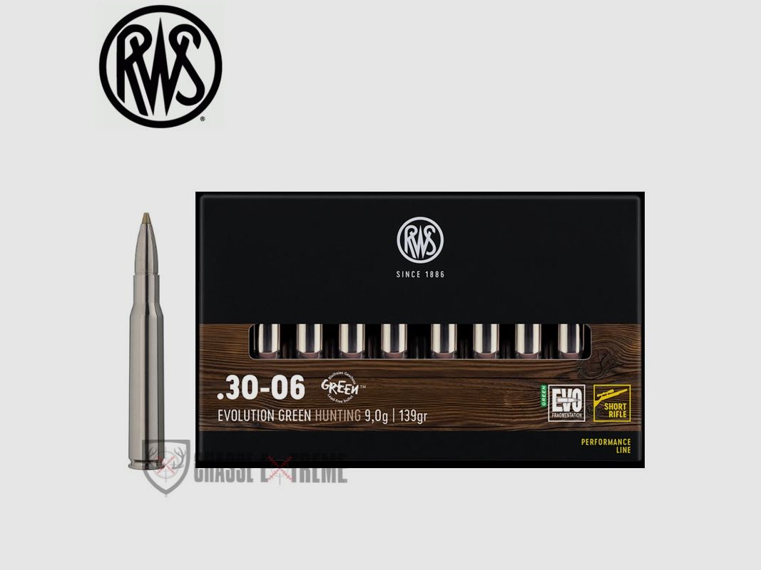 20 RWS cartridges cal 30-06 139gr Evo Green Short Rifle