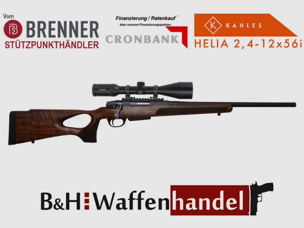 Brenner Komplettpaket: BR20 Lochschaft mit Kahles Helia 2.4-12x56 Jagd Repetierer Büchse Komplettset