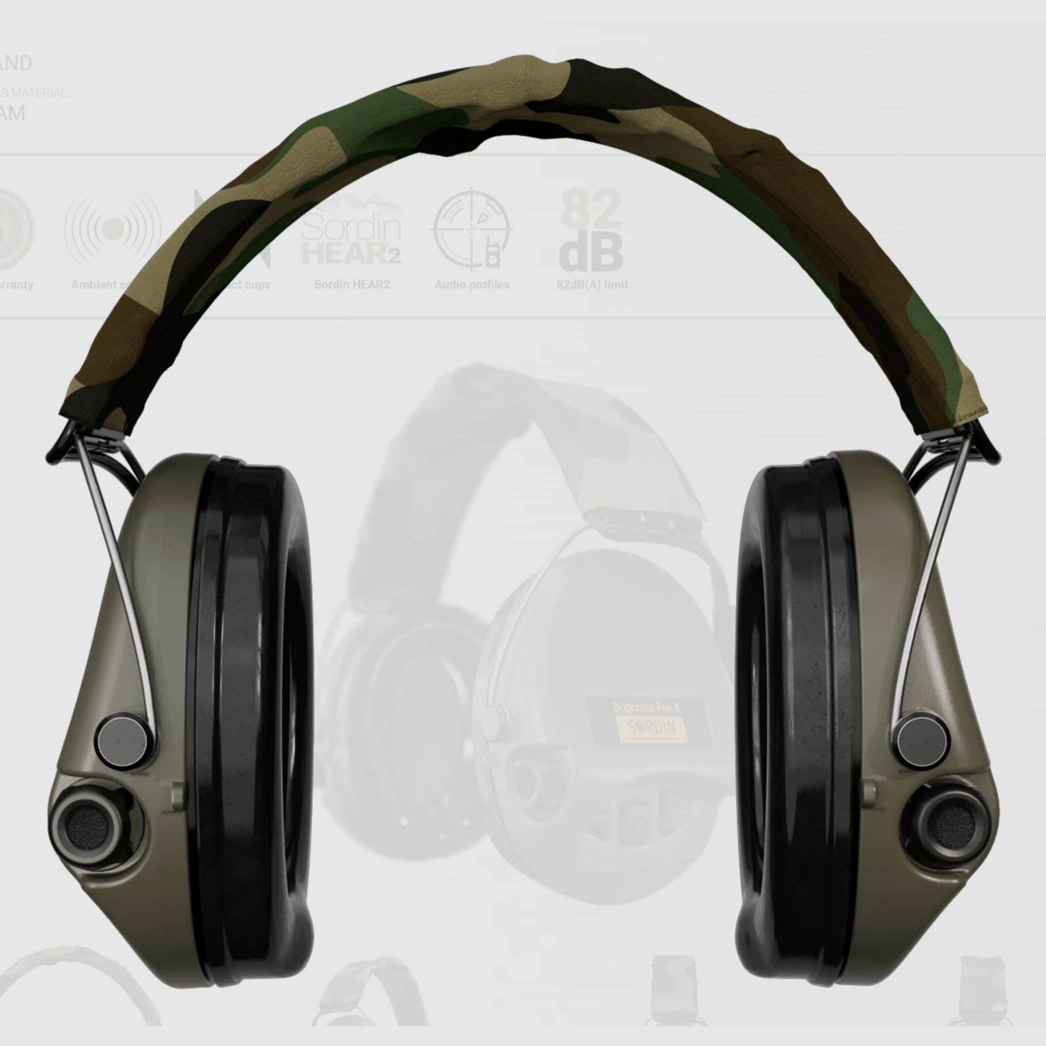 Sordin 75302-X-S Electronic Hearing Protection Supreme Pro X Headband Green Camo