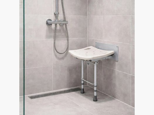 Wall-mounted height-adjustable shower seat 39.5-44.5 cm with non-slip handles