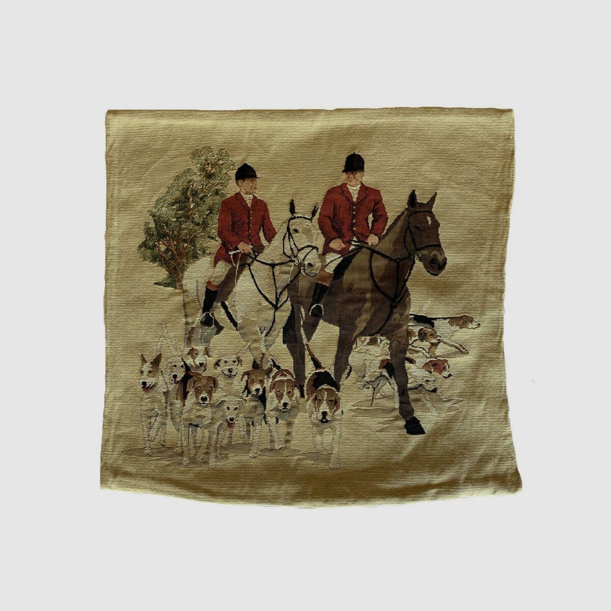Lovergreen kussen met motief jachtscène met 2 paarden
