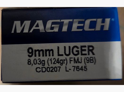 Magtech 9 mm Luger volmantel 8,0g/124grs.