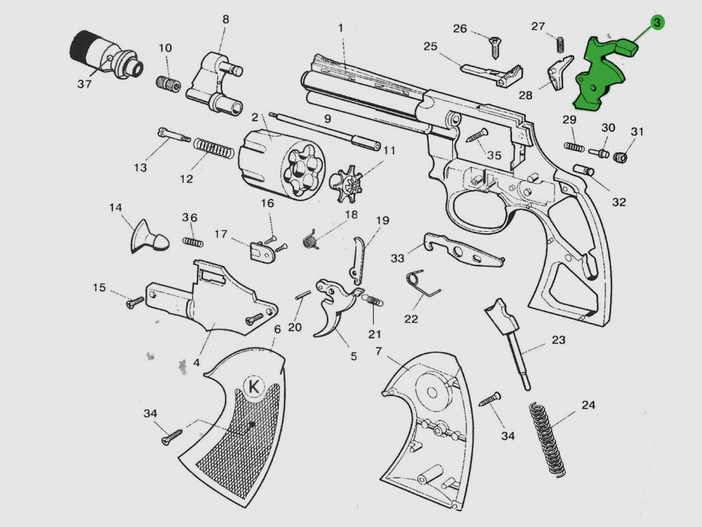 Hahn fĂĽr Schreckschuss-, Gas-, Signalrevolver Reck Python, Ersatzteil