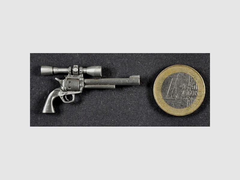 Casul Revolver mit Zielfernrohr als Metall-Anstecker