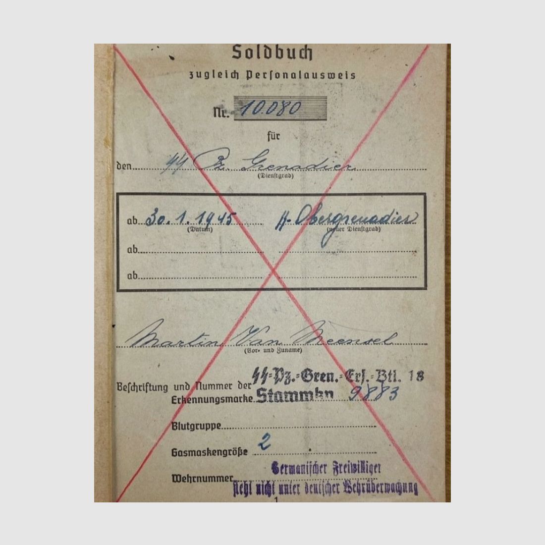 Soldbuch SS Legion Flandern aus Wk2