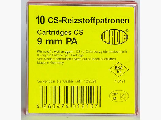 Cartuchos de gas CS de 9 mm P.A.K. para pistolas 10 uds.