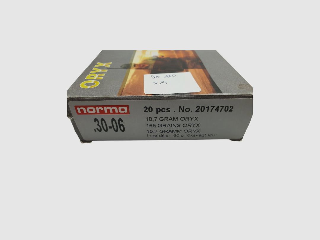 DESTO AMMO - BOX OF 14 CARTRIDGES NORMA CAL.30-06 ORYX 165GRS, image 3 of 3