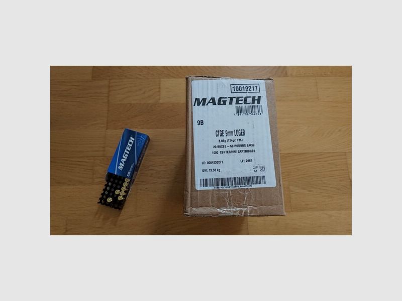 1000 (20x50er Pack) MAGTECH CTGE 9mm Luger 124gr / 9x19mm Vollmantel / ABHOLUNG