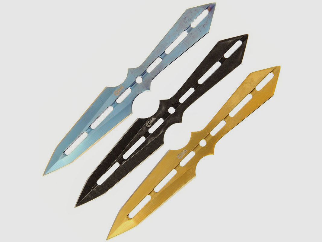 Set di coltelli da lancio 3 colori incluso sacchetto