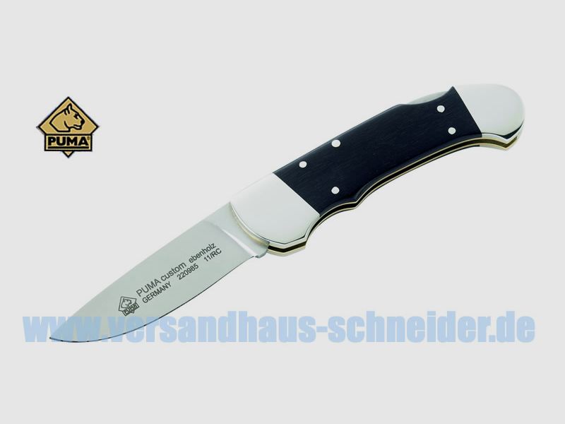 Puma Taschenmesser, Stahl 1.4110, Neusilberbacken, Messingplatinen, Ebenholz-GS