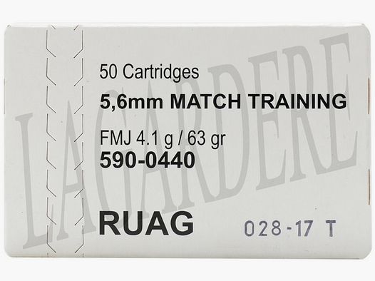 RUAG 5,6MM MATCH TRAINING FMJ 4,1 GR. / 63 GRS (Patrone mit Geschoss)
