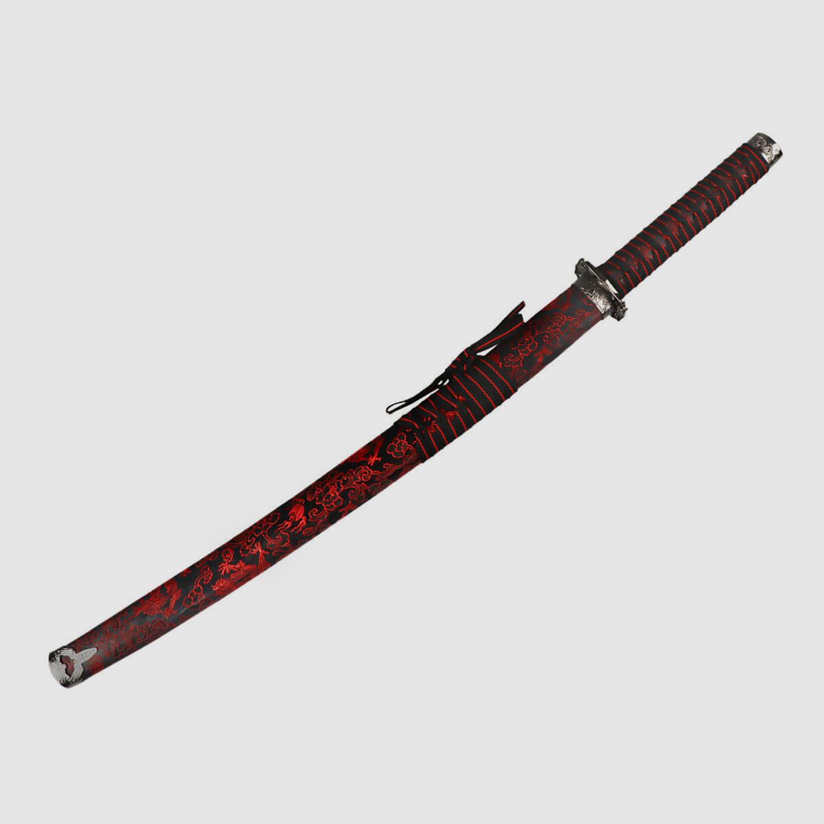Wakizashi Samurai-zwaard Rode Draak decoratief zwaard met stompe kling