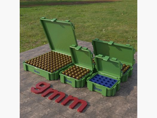 Filamelt scatola per munizioni / 9x19mm Para / Luger / 'Coperchio a ribalta' / scatola per cartucce, scatola per munizioni