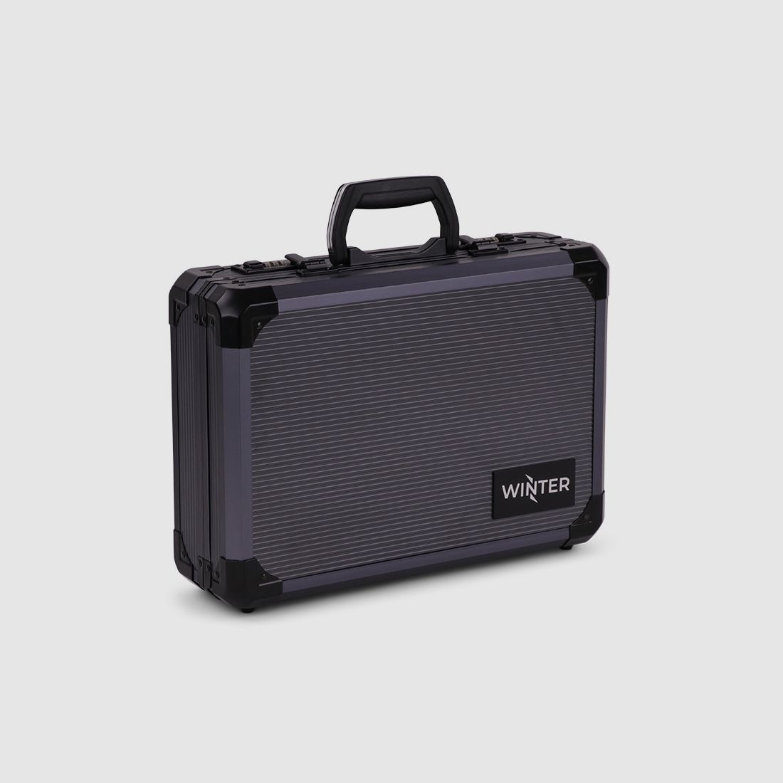 Winter Pistolenkoffer W14 für bis zu 2 Kurzwaffen – Aluminium/Holz, 2 Zahlenschlösser, Raster (Grey)