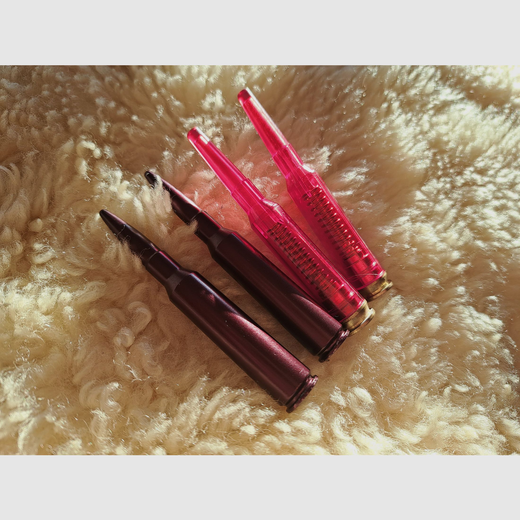 4 gebrauchte Pufferpatronen 6,5x55 SE (2xA-ZOOM Aluminium und 2x Plastik)