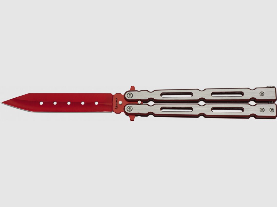 Butterfly-Messer gebürsteter Stahl rot mit 10cm Klinge