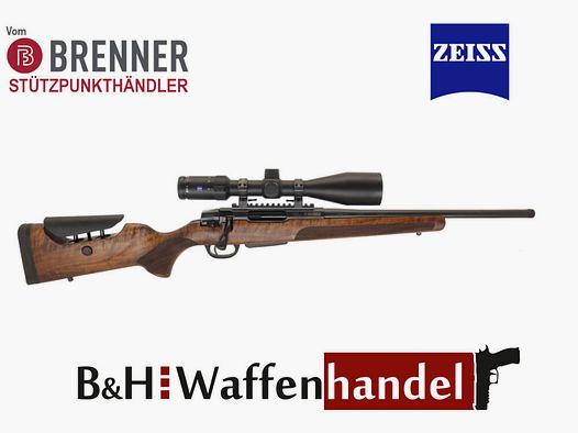 Brenner Komplettpaket: BR20 L.E. (Nussbaum, verstellbarer Schaftrücken) mit Zeiss V4 3-12x56