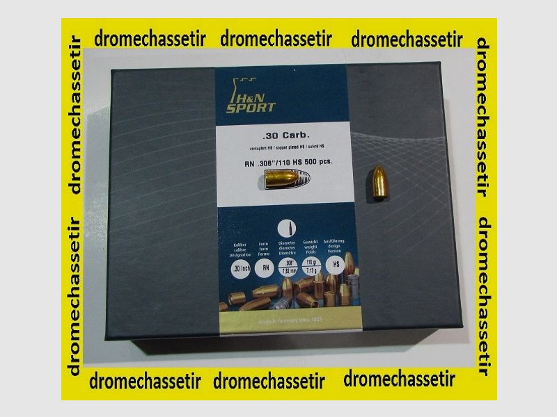 500 Geschosse H&N High Speed Rundkopf, 30M1, 110 gr