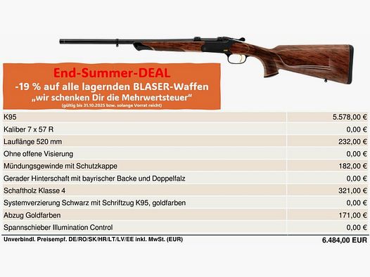 Fucile a rottura Blaser K95 7x57R, M15x1 7x57R