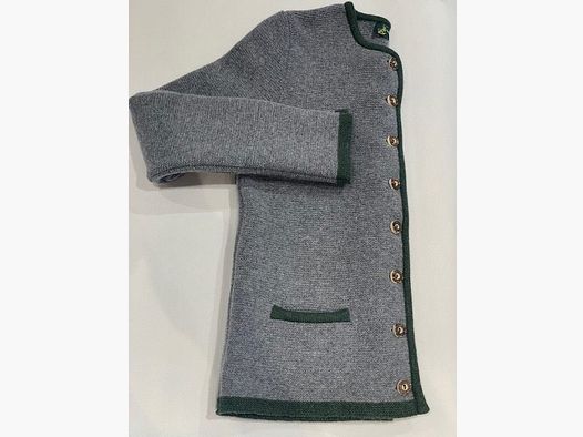 Cárdigan clásico para mujer de lana merina en gris/verde bosque