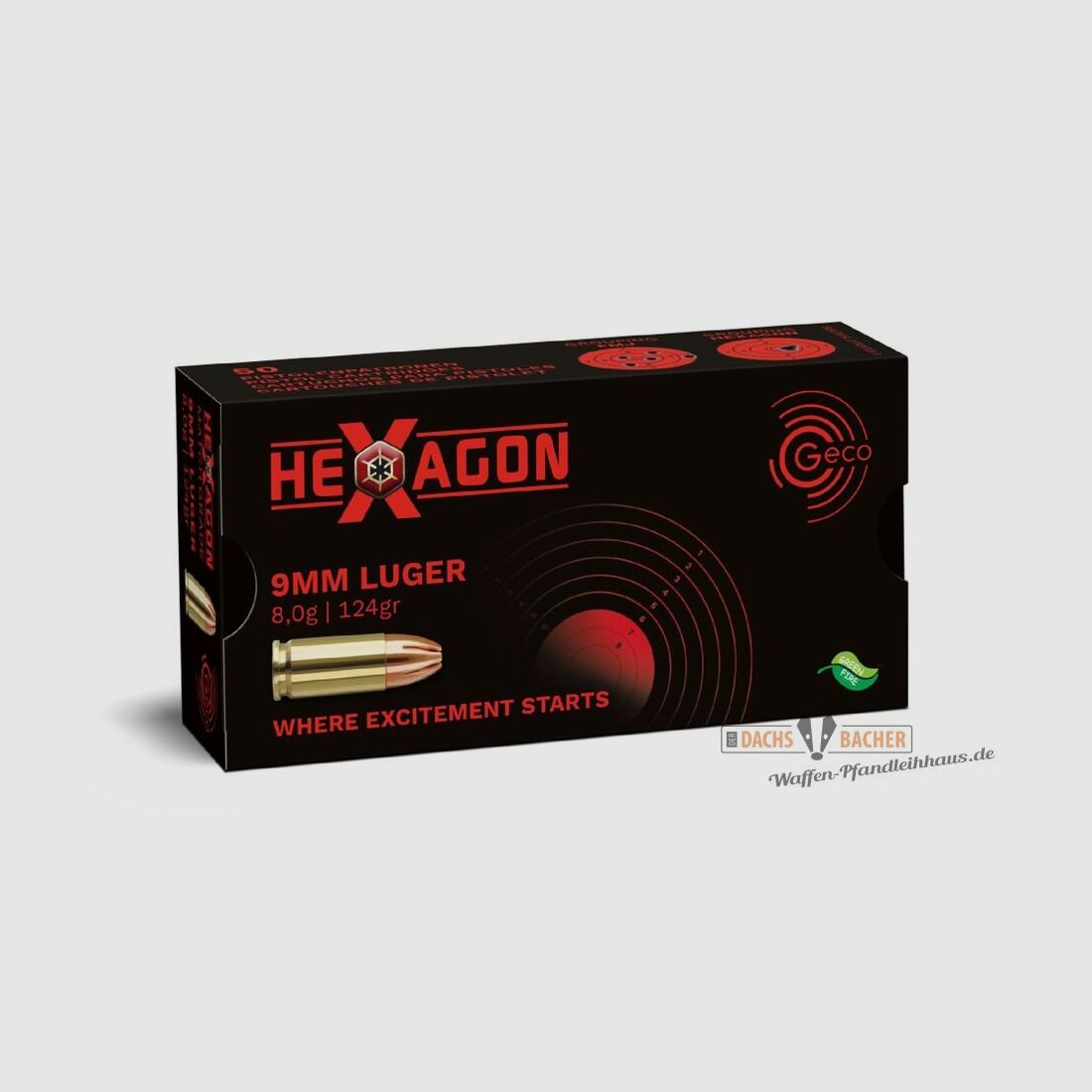 GECO 9 mm Luger Hexagon 8,0g/124gr 50 cartouches